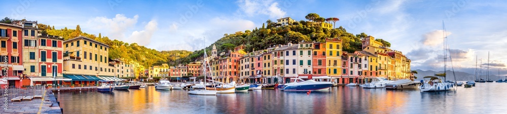 Portofino Hafen Panorama, Ligurien, Italien - obrazy, fototapety, plakaty 