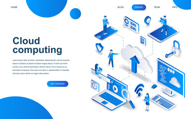 Poster - Modern isometric design concept of Cloud Technology for website and mobile website development. Isometric landing page template. Cloud computing service data backup storage. Vector illustration.