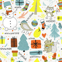  Christmas doodle collection, hand drawn new year elements.