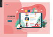 © grivina - Business series, color 1 - reviews -modern flat vector illustration concept of people writing reviews and the review page on the tablet screen. Creative landing page or company product design template