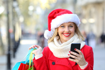 Happy woman shopping online on christmas holidays