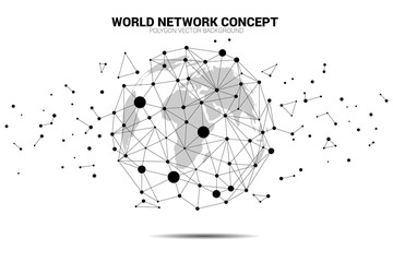 Poster - World Globe with cloud icon polygon dot connected line. Concept of cloud computing network technology,server, Storage and data