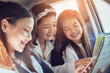 © sitthiphong - Vacation time and travel, three beautiful young women cheerful travels together for a relaxing holiday. And the laughter in the car. Finding directions by map.