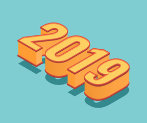 New year 2019 isometric concept. Vector illustration