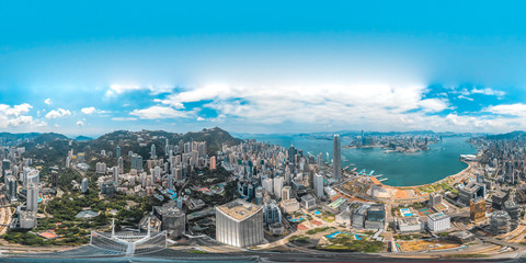 Canvas Print - 360 Aerial view panorama cityscape of Hong Kong, China 