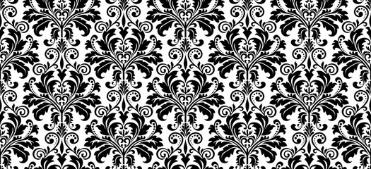 Wallpaper in the style of Baroque. Seamless vector background. White and black floral ornament. Graphic pattern for fabric, wallpaper, packaging. Ornate Damask flower ornament