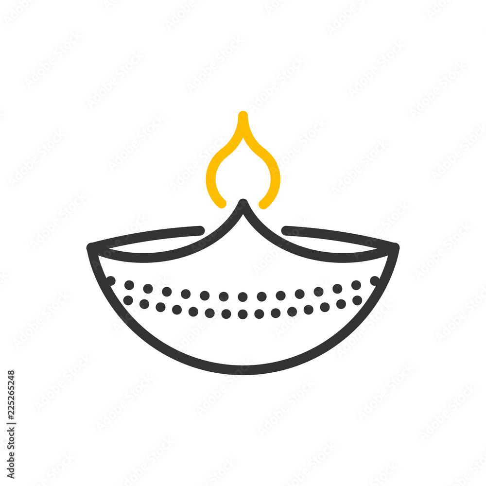 Decorative diwali lamp icon. Vector thin line illustration design object  with flame burning Stock Vector | Adobe Stock, image size:1000x1000