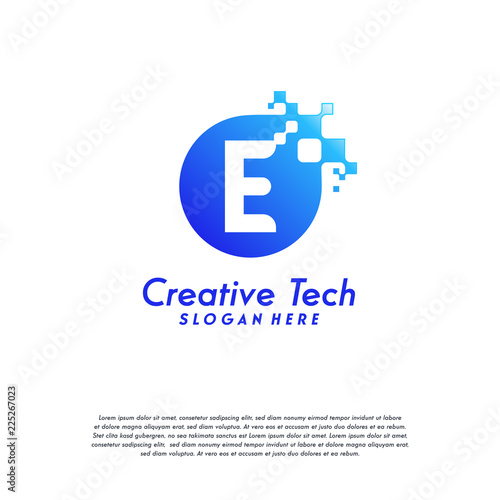 Pixel E Letter Logo Designs Letter E Design Vector Template With Abstract Circle Pixel Stock Vector Adobe Stock