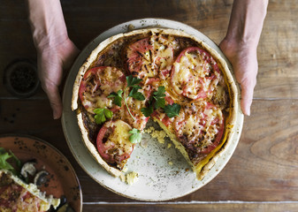 Wall Mural - Mushroom quiche food photography recipe idea