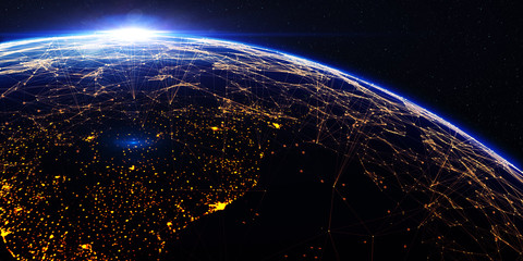 Wall Mural - earth from space at night with a digital communication system/earth from space at night with a digit
