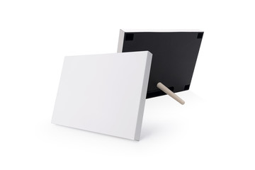 Poster - White photo frame and stand on isolated background. Blank picture border for your design. ( Clipping path or cutout object for montage )