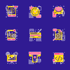 Wall Mural - set of 9 flat line business icons. flat line illustration concept for web banner and printed materia