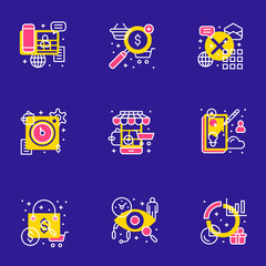 Wall Mural - set of 9 flat line business icons. flat line illustration concept for web banner and printed materia