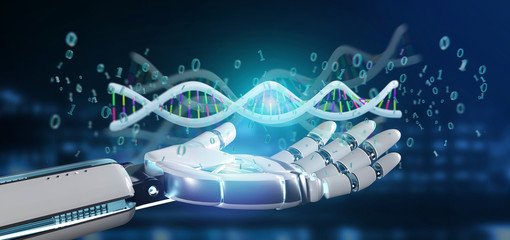 data coded Dna with binary file around 3d rendering