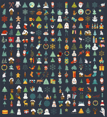 Wall Mural - christmas, new year holidays icon big set. flat style collection