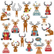 Cute reindeer sticker icon set. Elements for christmas holiday greeting card, poster design