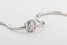 Silver Charm Bead With Diamonds For Chain Bracelet