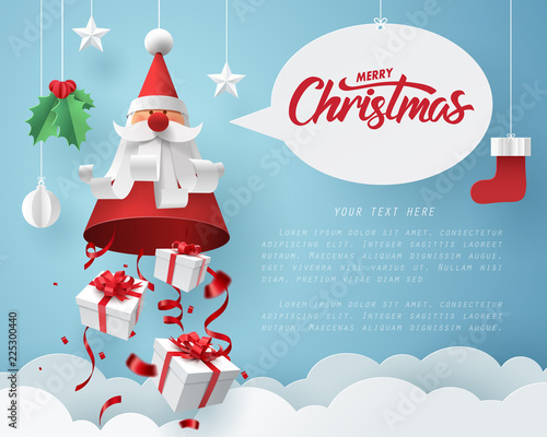 Fotografía Paper art of Gift box dropping from Santa Claus, merry Christmas and happy new y