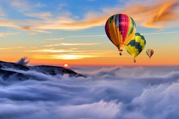 Wall Mural - Winter mountain with air balloon