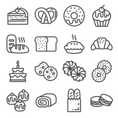 Wall Mural - Bakery line icons - bread, pies, cookies, donuts and others