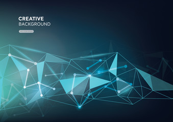 Futuristic digital network creative background in gradient dark blue and turquoise colors with space for text