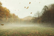 canvas print picture - autumn landscape background with leaves falling in the wind