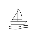 Single one line drawing motor boat or small boat with outboard motor. Sea  or river ship, flat icon. Sea and river vehicles. Water transport.  Continuous line draw design graphic vector illustration 23470107