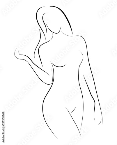 Female Figure Outline Of Young Girl Stylized Slender Body Linear Art Black And White Vector Illustration Contour Of A Slender Figure Buy This Stock Vector And Explore Similar Vectors At Adobe