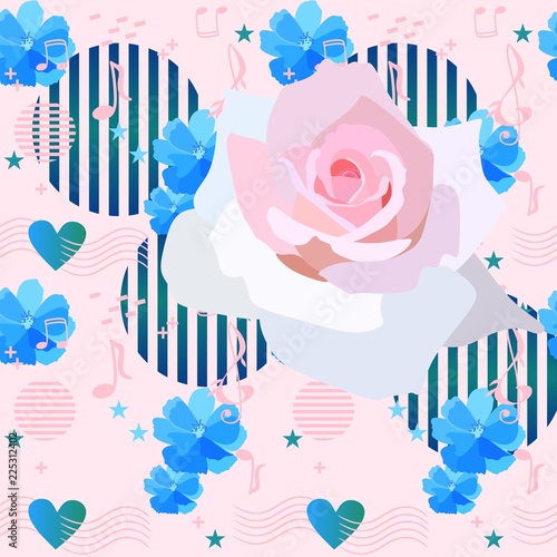 Elegance Floral Pattern With Luxury White Rose Music Notes And
