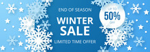 Winter Sale Banner. Origami Snowfall. Vector Illustration.