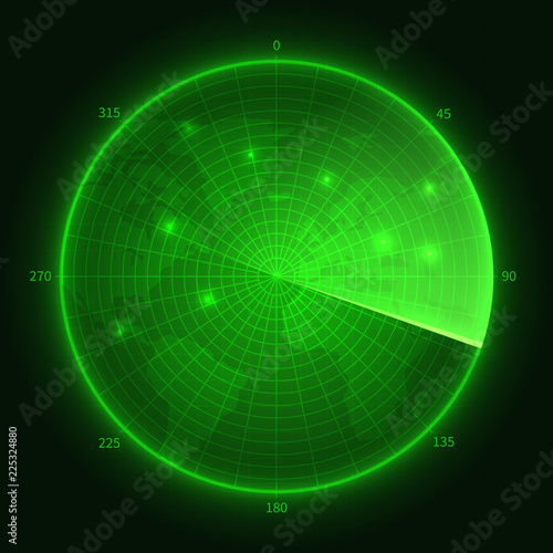 Green radar. Navy submarine sonar with aims. Navigation screen vector