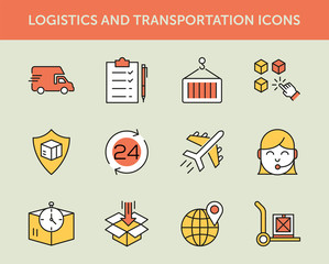 Poster - Logistics And Transportation Colored Line Icons