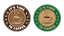 Coffee Time Drawing Cup And Bean Illustration Label Sticker Vector Isolated On White Background