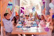 © zinkevych - Excitement. Emotional children enjoying funny party and smiling while putting hands up