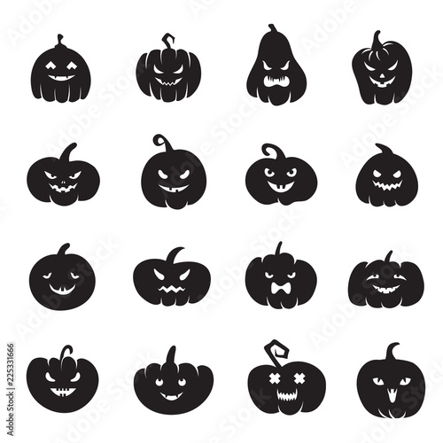 Halloween Pumpkin Faces Scary Pumpkins Bloody With Evil Smile And Eyes Pumpkin Black Silhouette To Halloween Holiday Illustration Stock Vector Adobe Stock