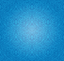 Blue Vintage Seamless Wallpaper Background Design With Decorative Flowers