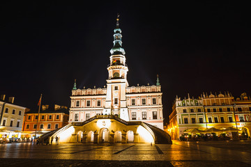 Wall Mural - Great Market Square in Zamosc at night. Example of a Renaissance town in Central Europe