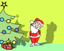 Kerst Illustratie - De Kerstman In Een Kleurige Kamer Met Kerstboom