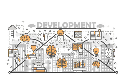 Canvas Print - vector thin line art brain training poster banner