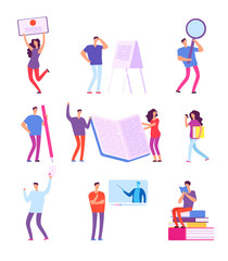 Poster - Training people. Education e-learning, online course video tutorial, distance studying vector concepts. Illustration of distance education, training online course