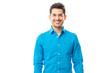 Confident Male Wearing Blue Shirt On Plain Background