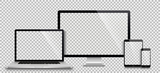 Wall Mural - realistic set of monitor, laptop, tablet, smartphone - stock vector illustration