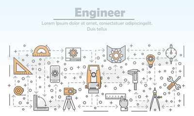 Canvas Print - vector thin line engineer poster banner template