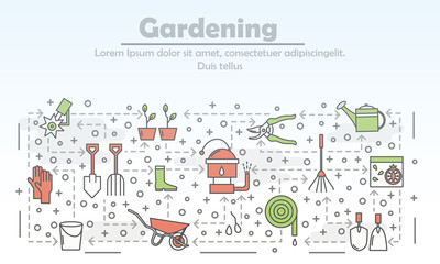 Canvas Print - vector thin line gardening poster banner template