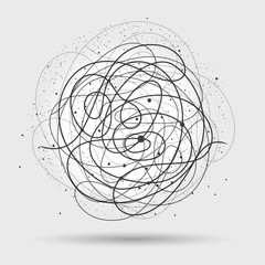 Wall Mural - chaos wires. tangled wire circle vector illustration, scribble lines clutter abstract background