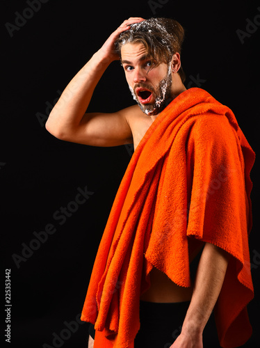 Macho Attractive Nude Guy Black Background Man Bearded Tousled