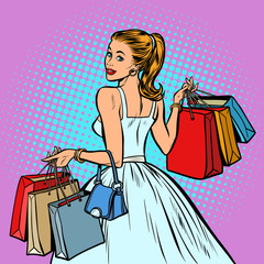 bride shopping, woman with bags