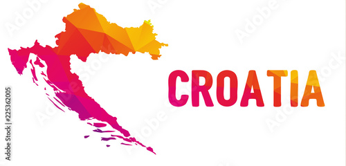 Fotomural Low polygonal map of the Republic of Croatia (Republika Hrvatska) with sign Cro