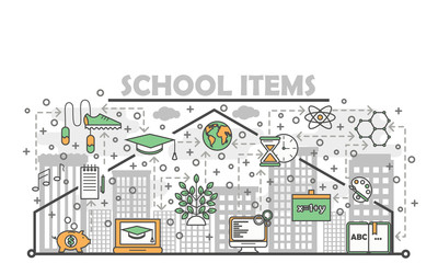 Canvas Print - vector thin line art school poster banner template