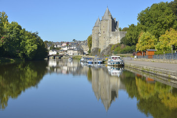 Wall Mural - Castle of Rohan on the banks of Oust, part of canal Nantes at Brest, at Josselin, a commune in the Morbihan department in Brittany in north-western France